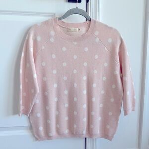 Women’s Small ROOLEE Short Sleeve Sweater Lightweight Baby Pink Polka Dot